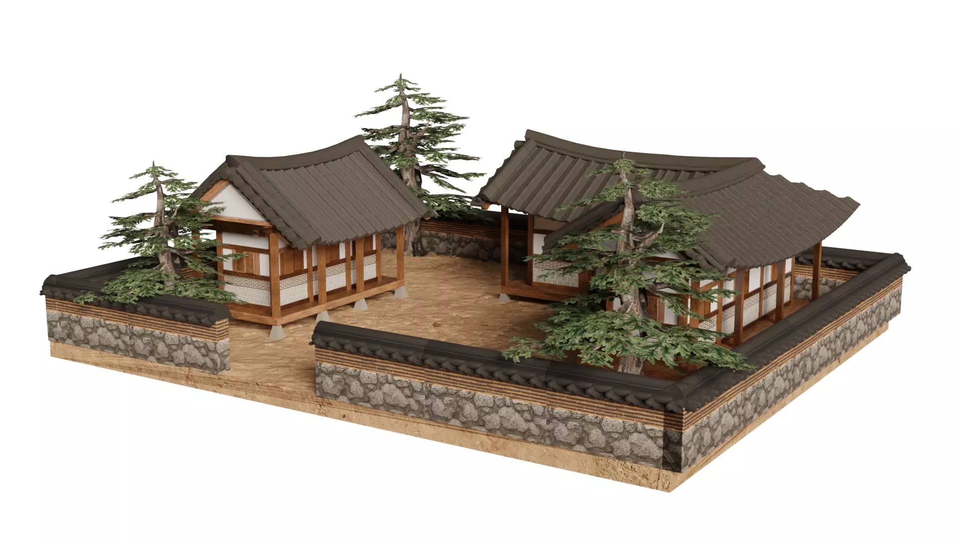 Korean Village 3D Model Pack Low-poly 3D model_1