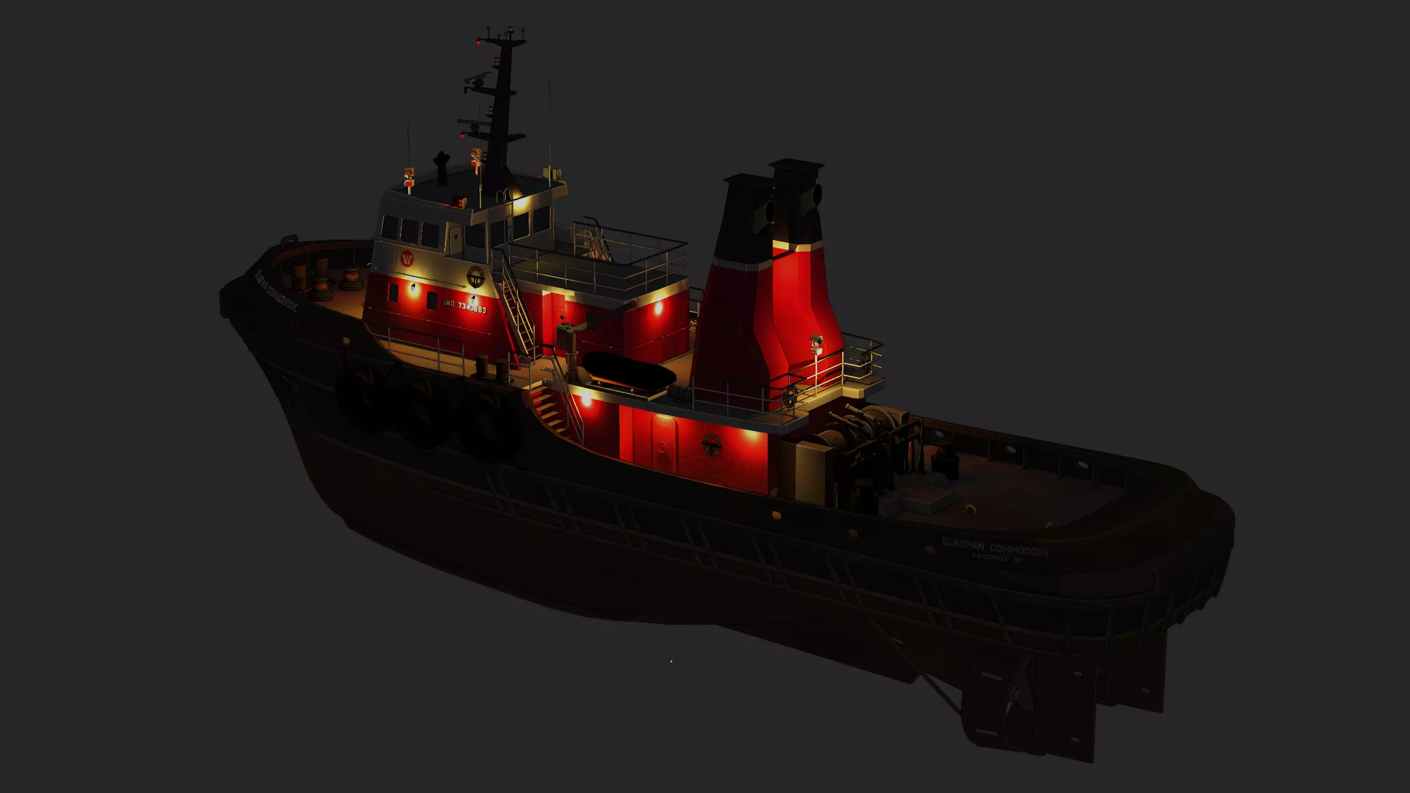Harbour Tugboat Low-poly 3D model_15
