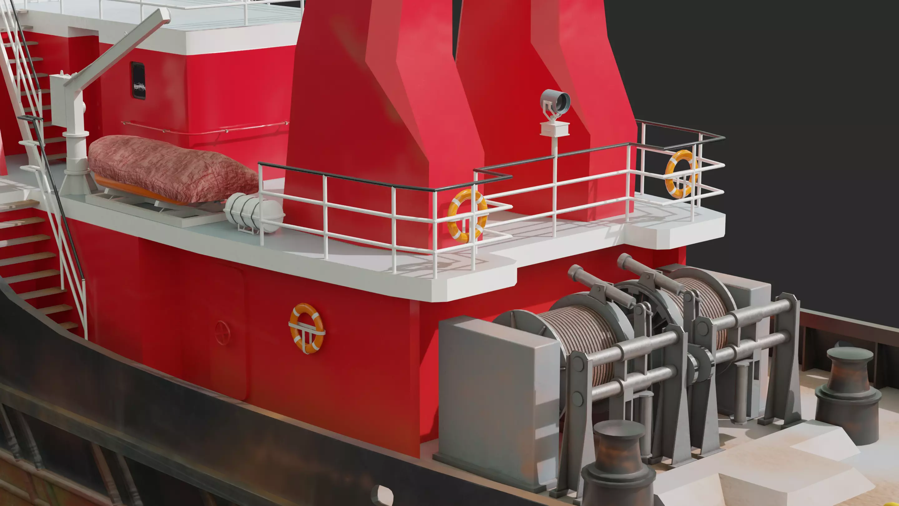 Harbour Tugboat Low-poly 3D model_11