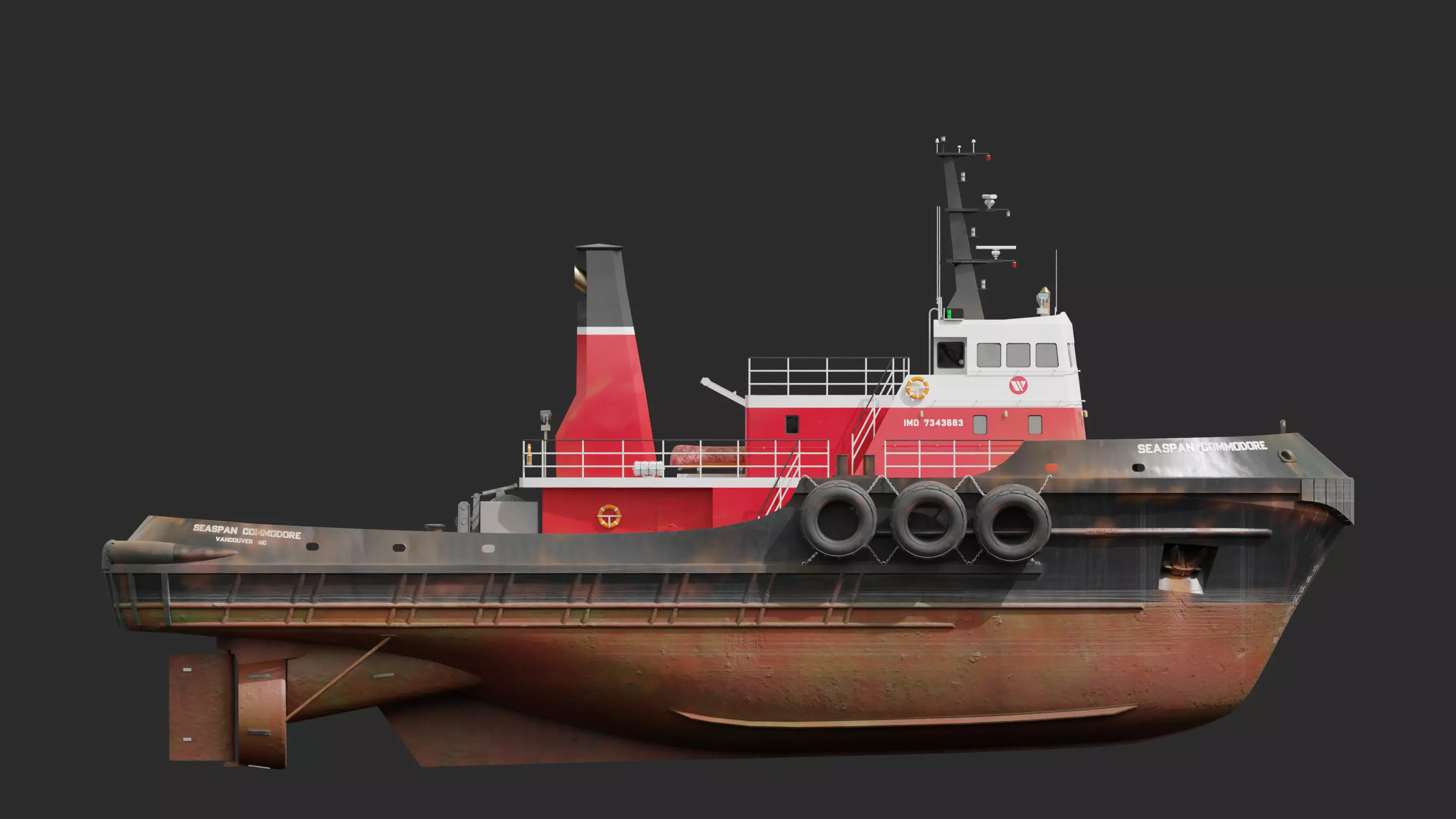 Harbour Tugboat Low-poly 3D model_2