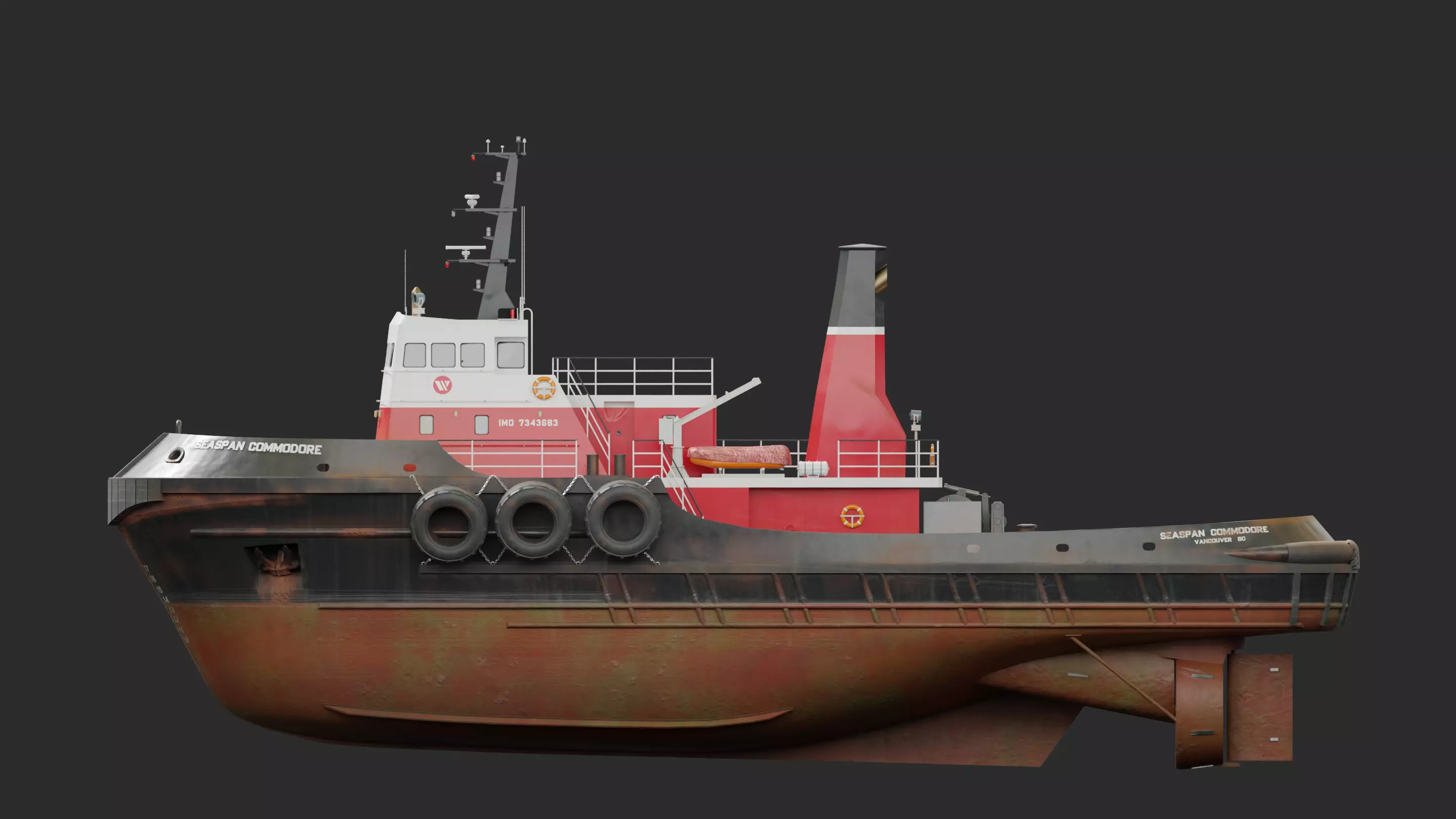 Harbour Tugboat Low-poly 3D model_4