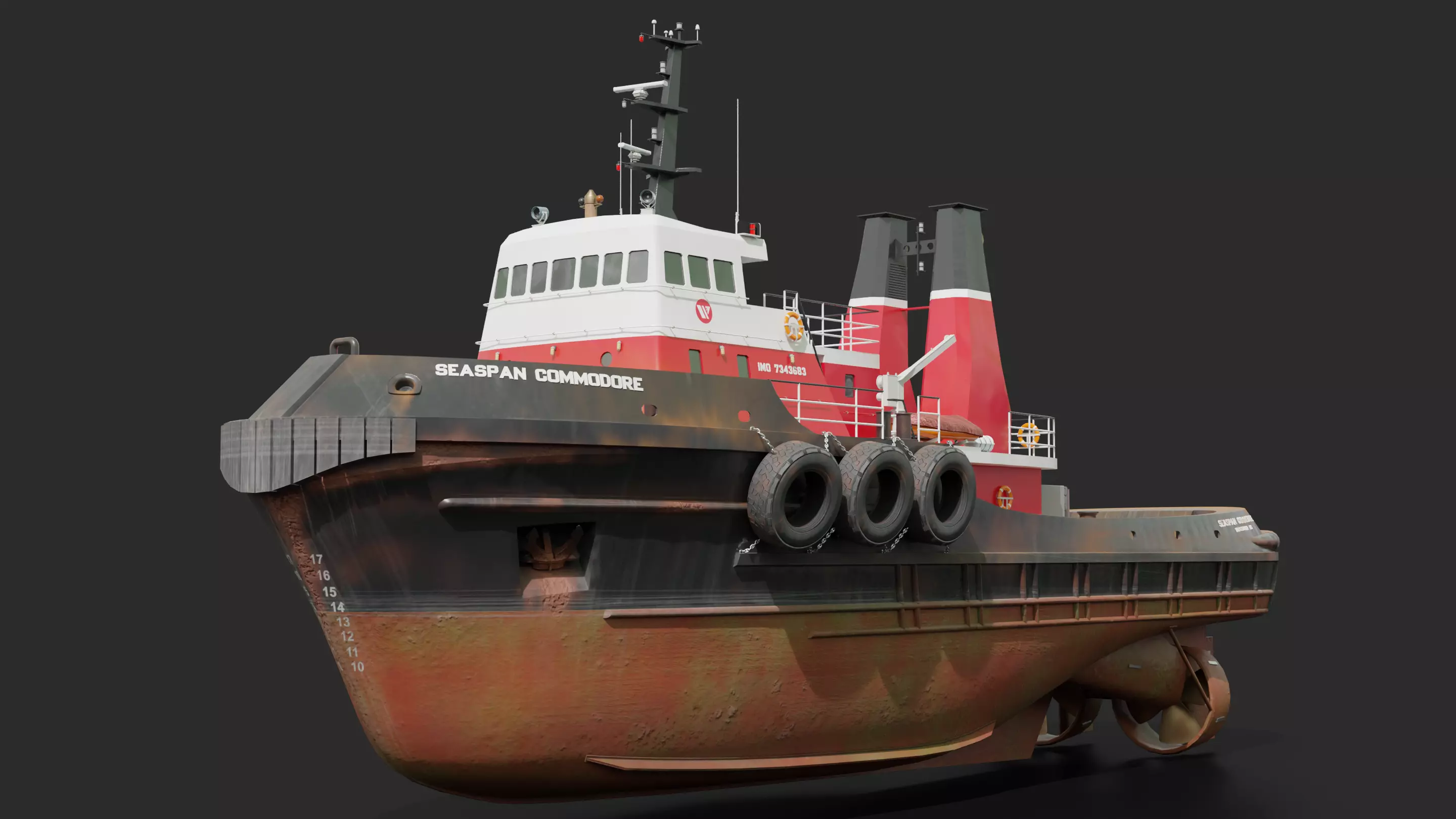 Harbour Tugboat Low-poly 3D model_0