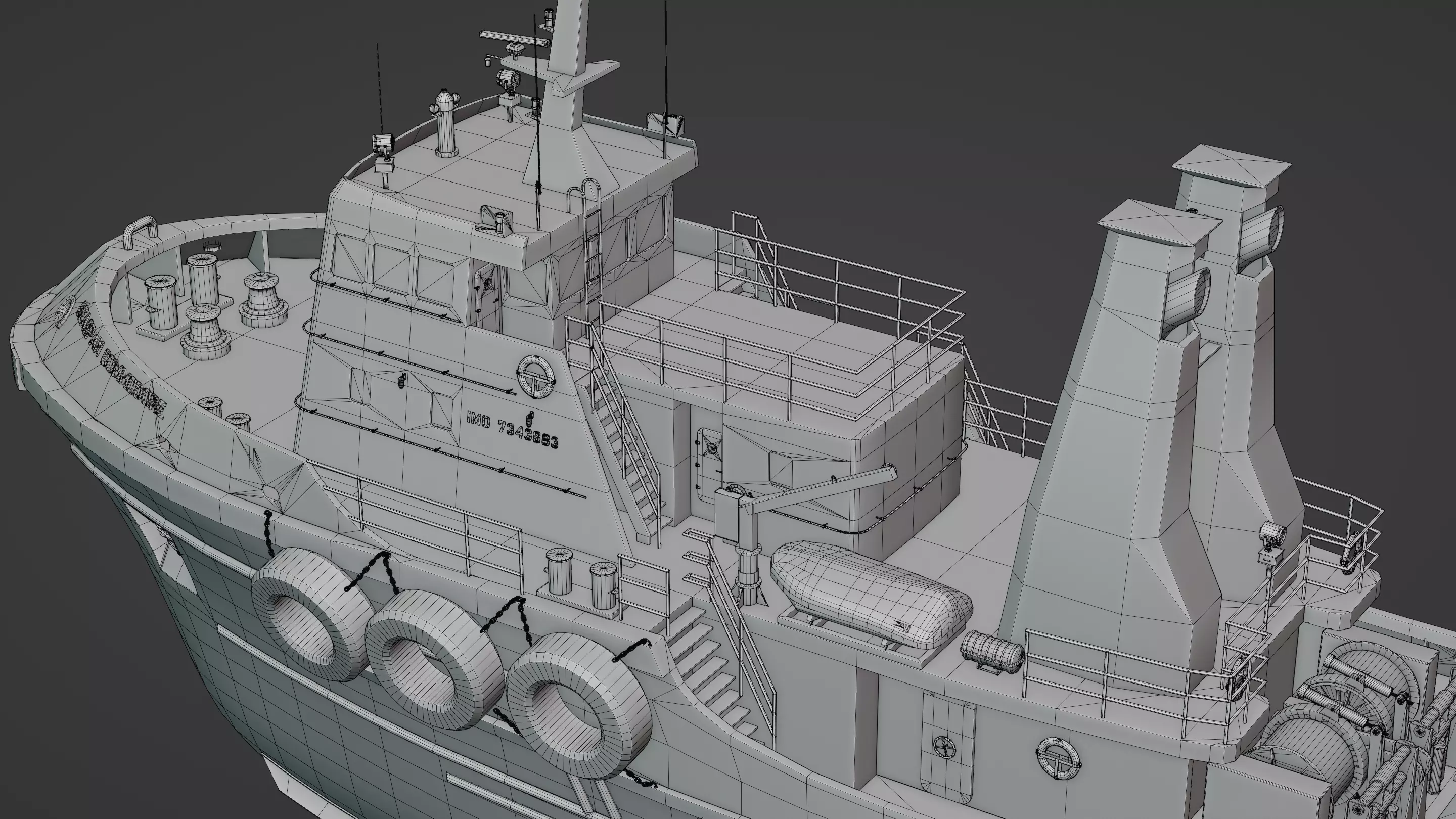 Harbour Tugboat Low-poly 3D model_19