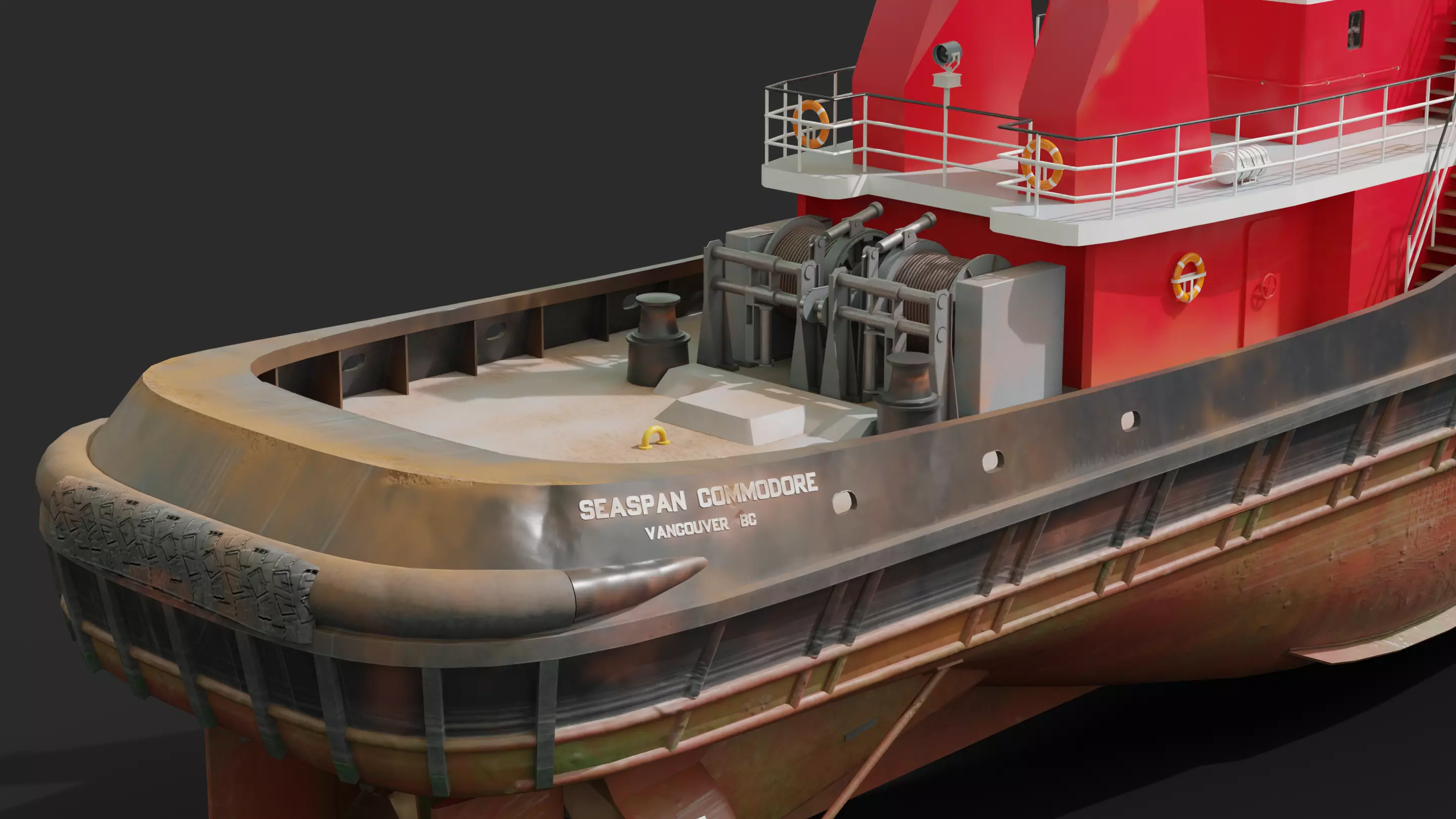 Harbour Tugboat Low-poly 3D model_8