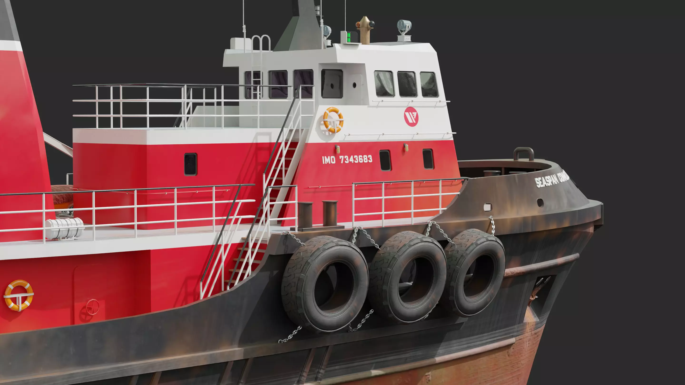 Harbour Tugboat Low-poly 3D model_7