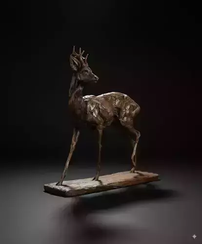 Bronze Deer Sculpture 3D Textured Animal Art Motion