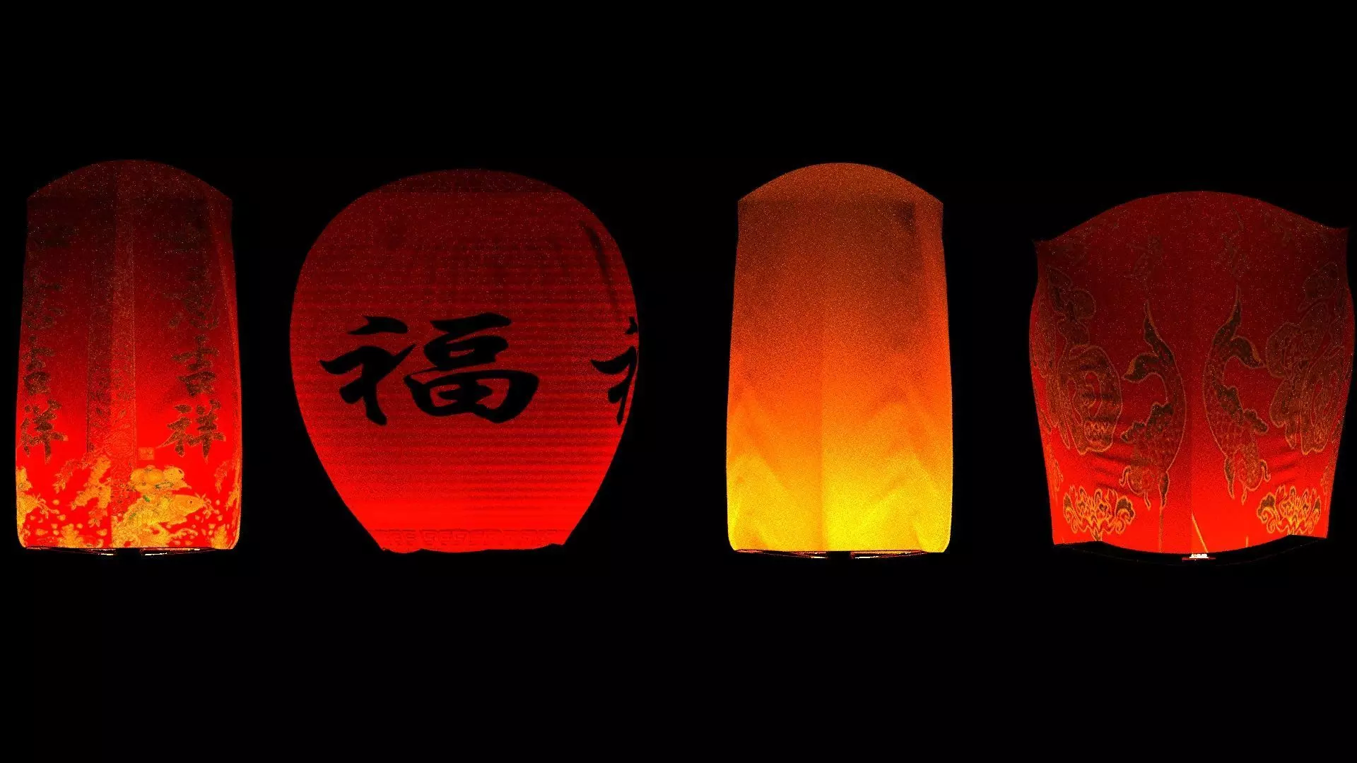 Chinese red sky lantern Low-poly 3D model_4