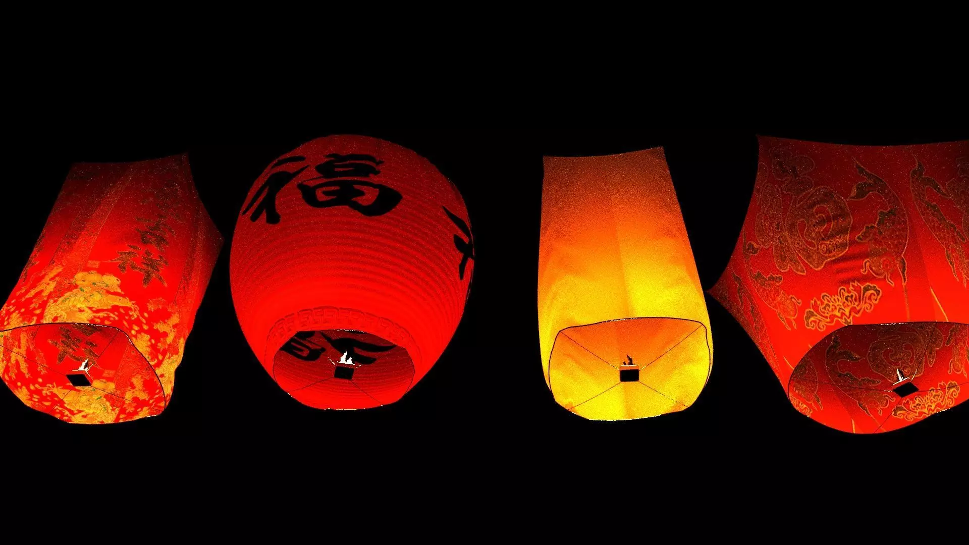 Chinese red sky lantern Low-poly 3D model_0