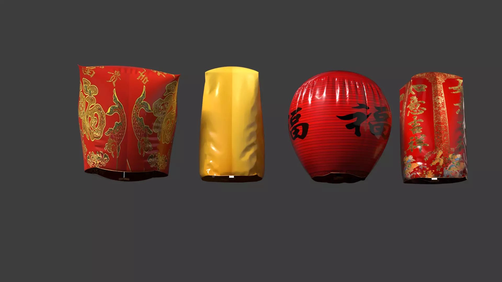 Chinese red sky lantern Low-poly 3D model_10