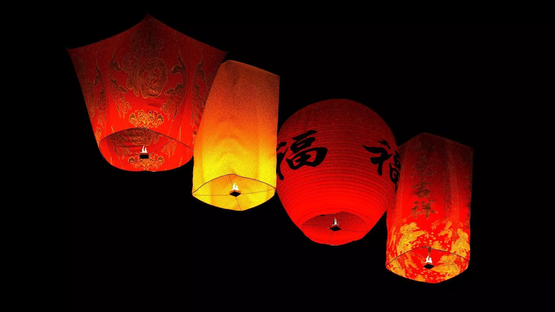 Chinese red sky lantern Low-poly 3D model_5