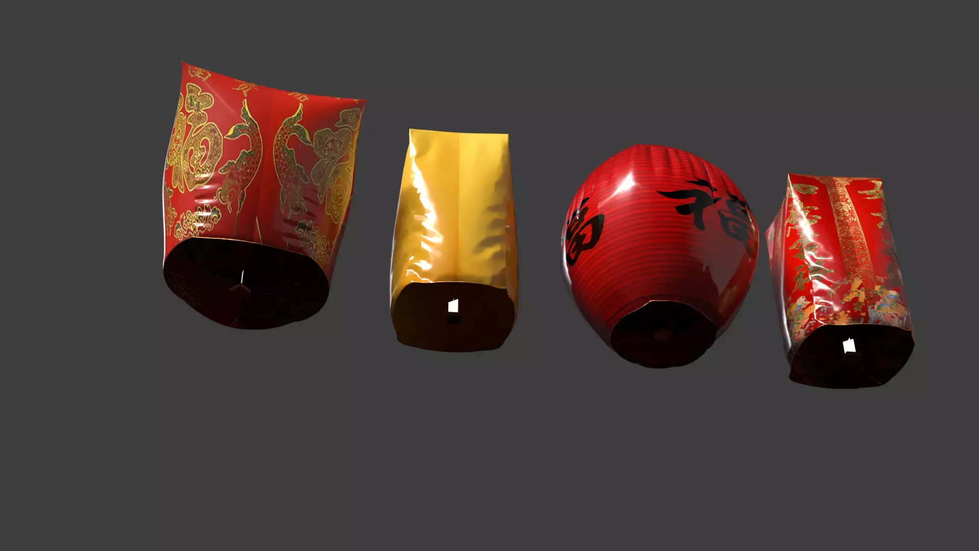 Chinese red sky lantern Low-poly 3D model_9