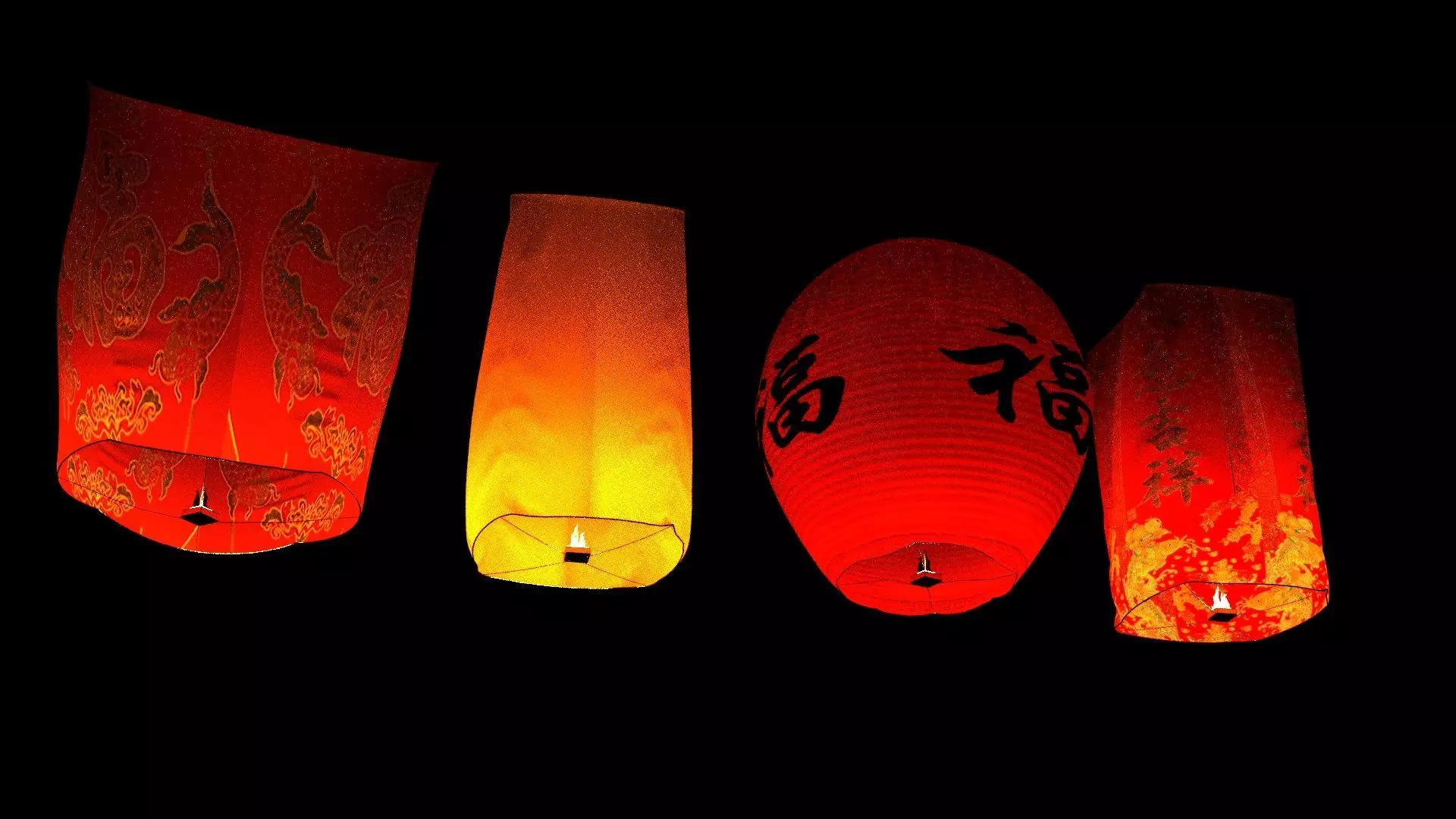 Chinese red sky lantern Low-poly 3D model_3