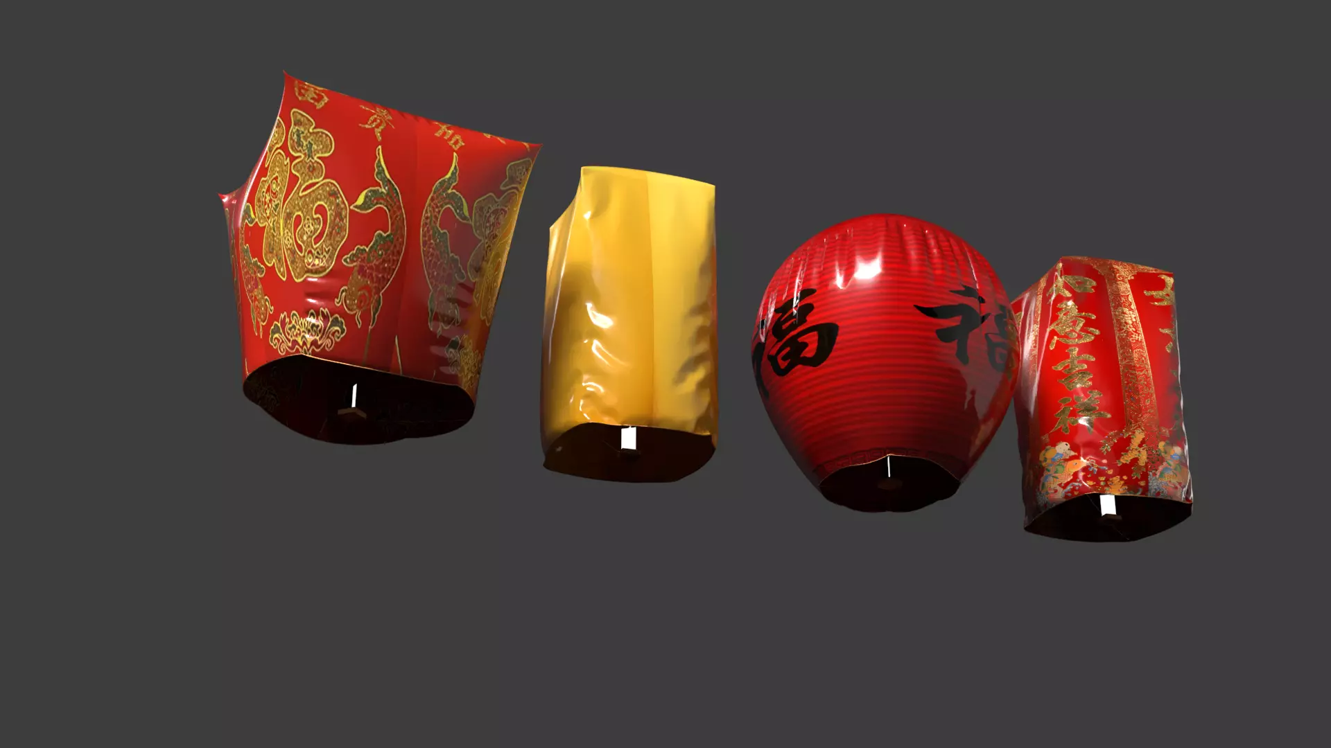 Chinese red sky lantern Low-poly 3D model_8