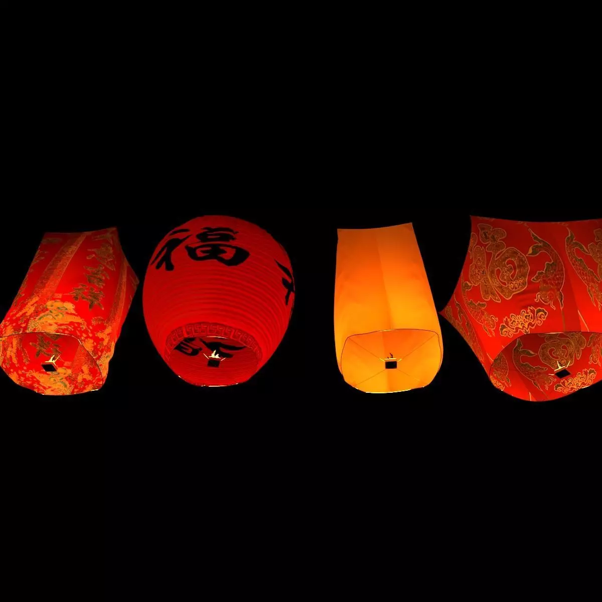 Chinese red sky lantern Low-poly 3D model_6