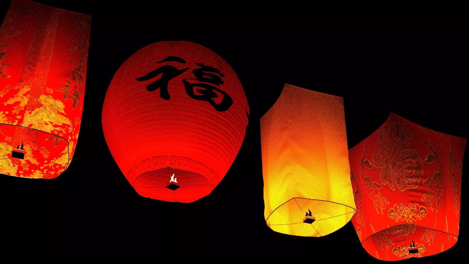 Chinese red sky lantern Low-poly 3D model_2