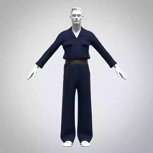 Mens jumpsuit 3d clothing rigged model Low-poly 3D model
