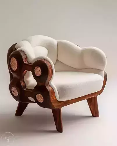 Organic Armchair 3D Modern Sculptural Furniture Wood Fabric