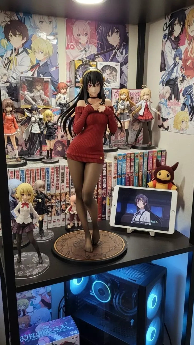 Anime Girl Figure 3D Red Sweater Character Long Black Hair Low-poly 3D model_1