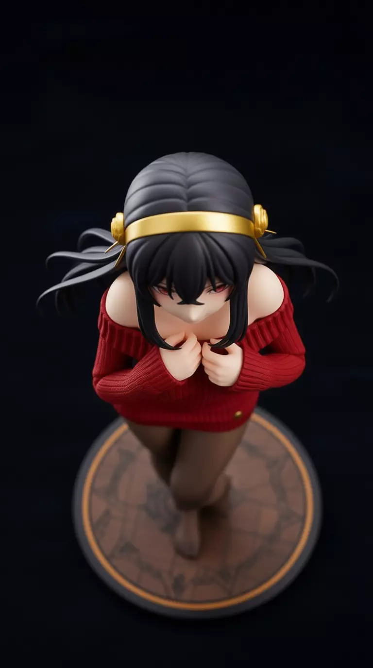Anime Girl Figure 3D Red Sweater Character Long Black Hair Low-poly 3D model_5