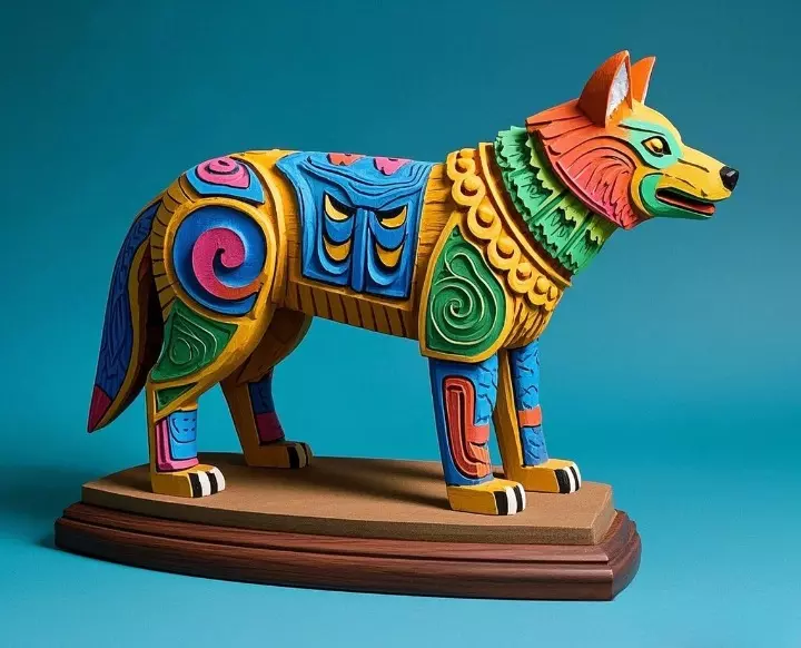 2274  Color 3D Model of a Totem Style Wolf on a Pedestal 3D print model_1