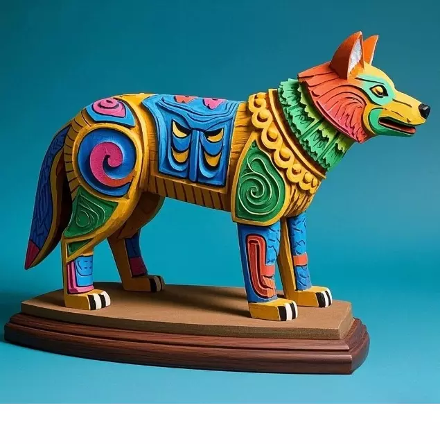 2274  Color 3D Model of a Totem Style Wolf on a Pedestal 3D print model_3