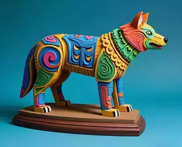 2274  Color 3D Model of a Totem Style Wolf on a Pedestal