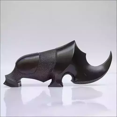 Futuristic Rhino Sculpture 3D Abstract Black Animal Art