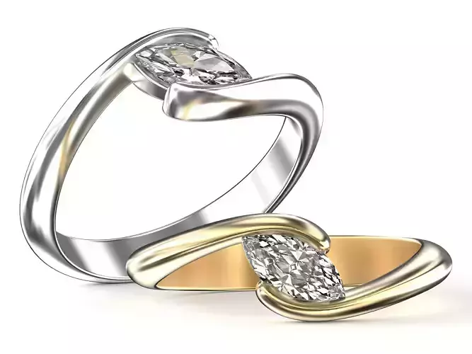 Bypass Solitaire Marquise Ring 3D Print Model