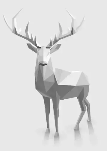 Low-Poly Deer 3D Geometric Animal Sculpture Monochrome