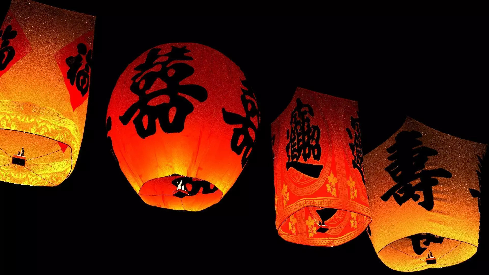 Chinese red sky lantern Low-poly 3D model_3