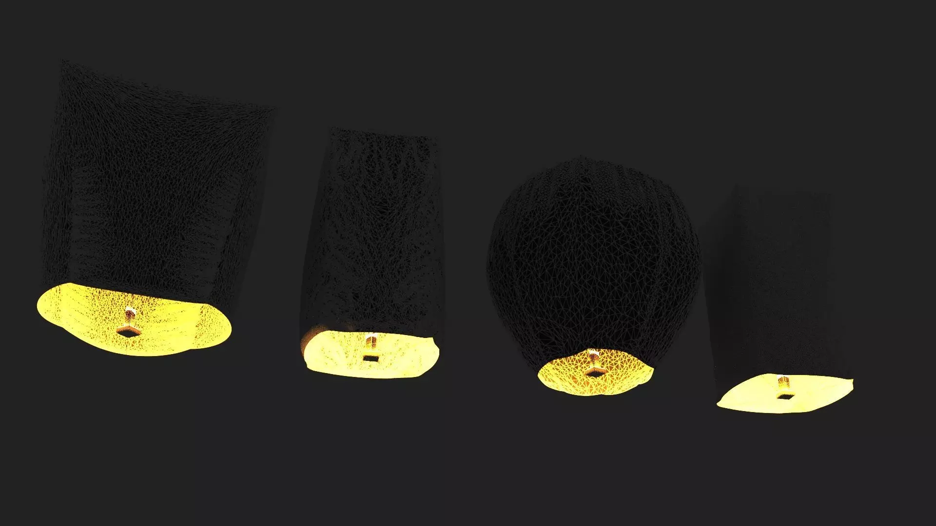 Chinese red sky lantern Low-poly 3D model_7