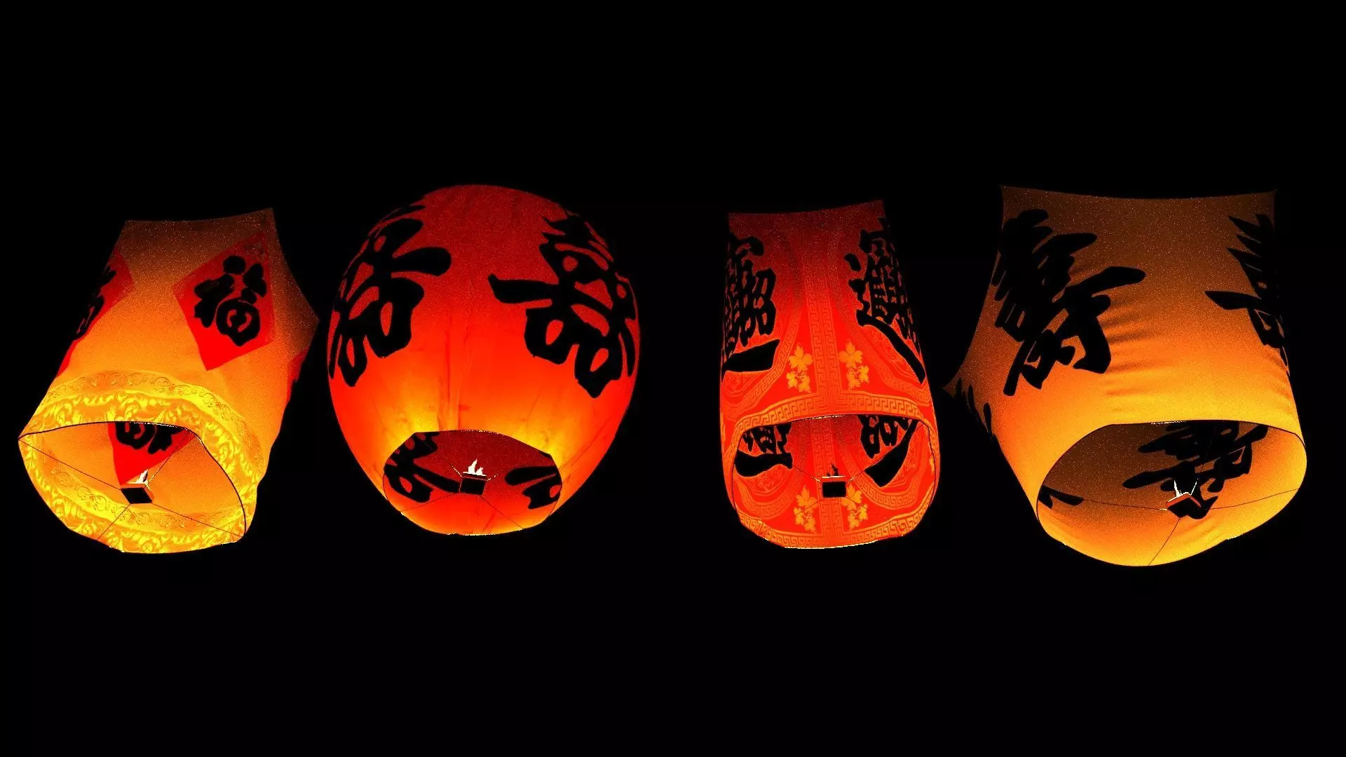 Chinese red sky lantern Low-poly 3D model_0