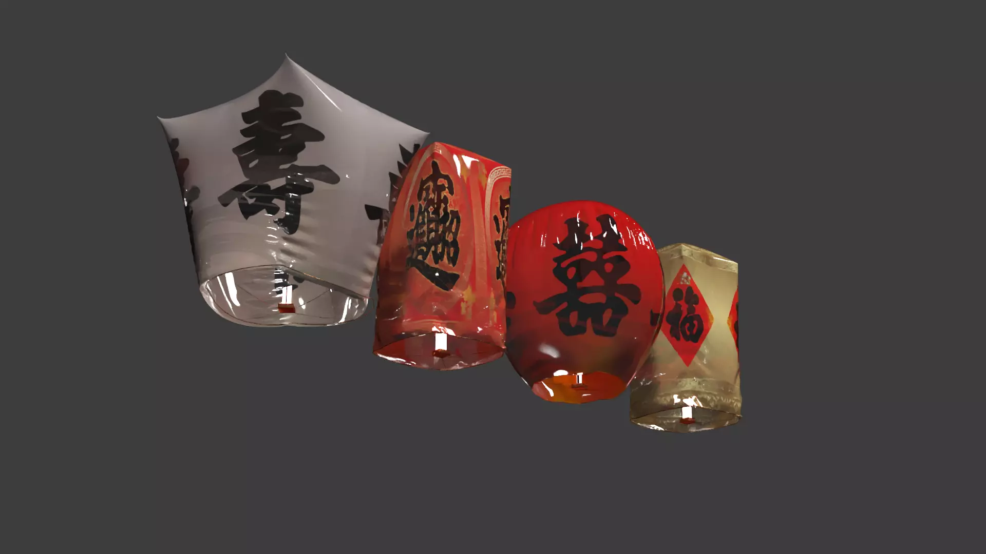 Chinese red sky lantern Low-poly 3D model_8