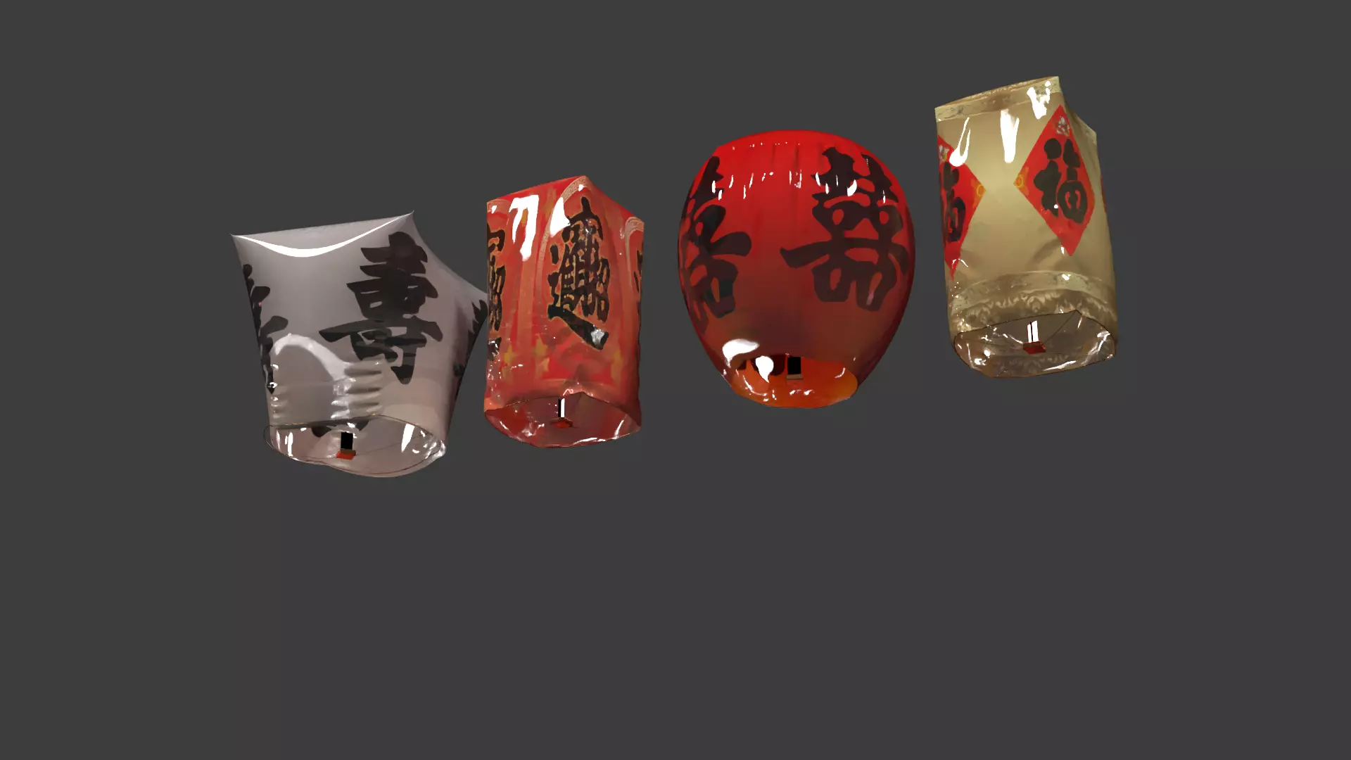 Chinese red sky lantern Low-poly 3D model_12