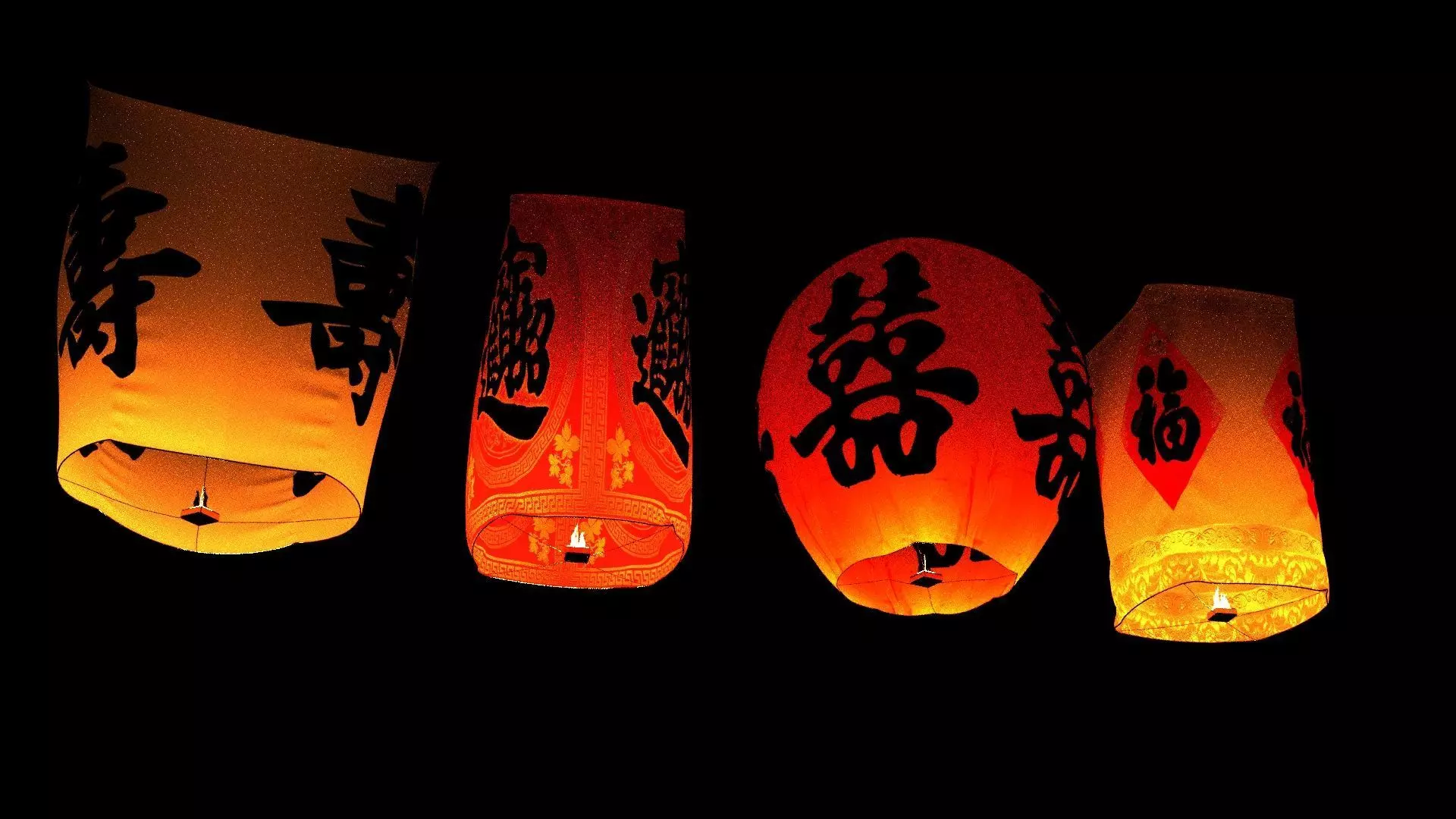 Chinese red sky lantern Low-poly 3D model_4