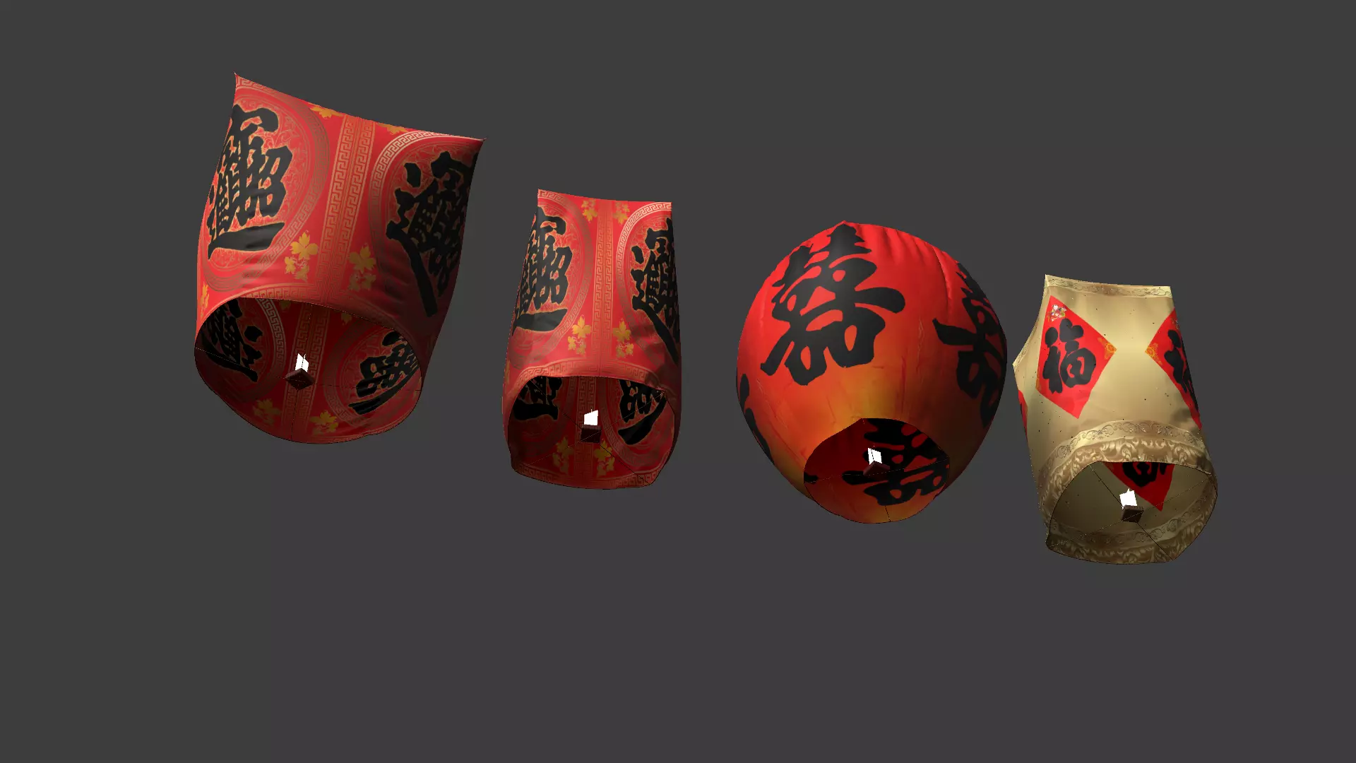 Chinese red sky lantern Low-poly 3D model_9