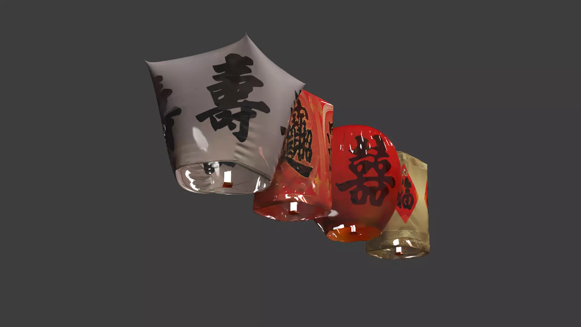 Chinese red sky lantern Low-poly 3D model_10
