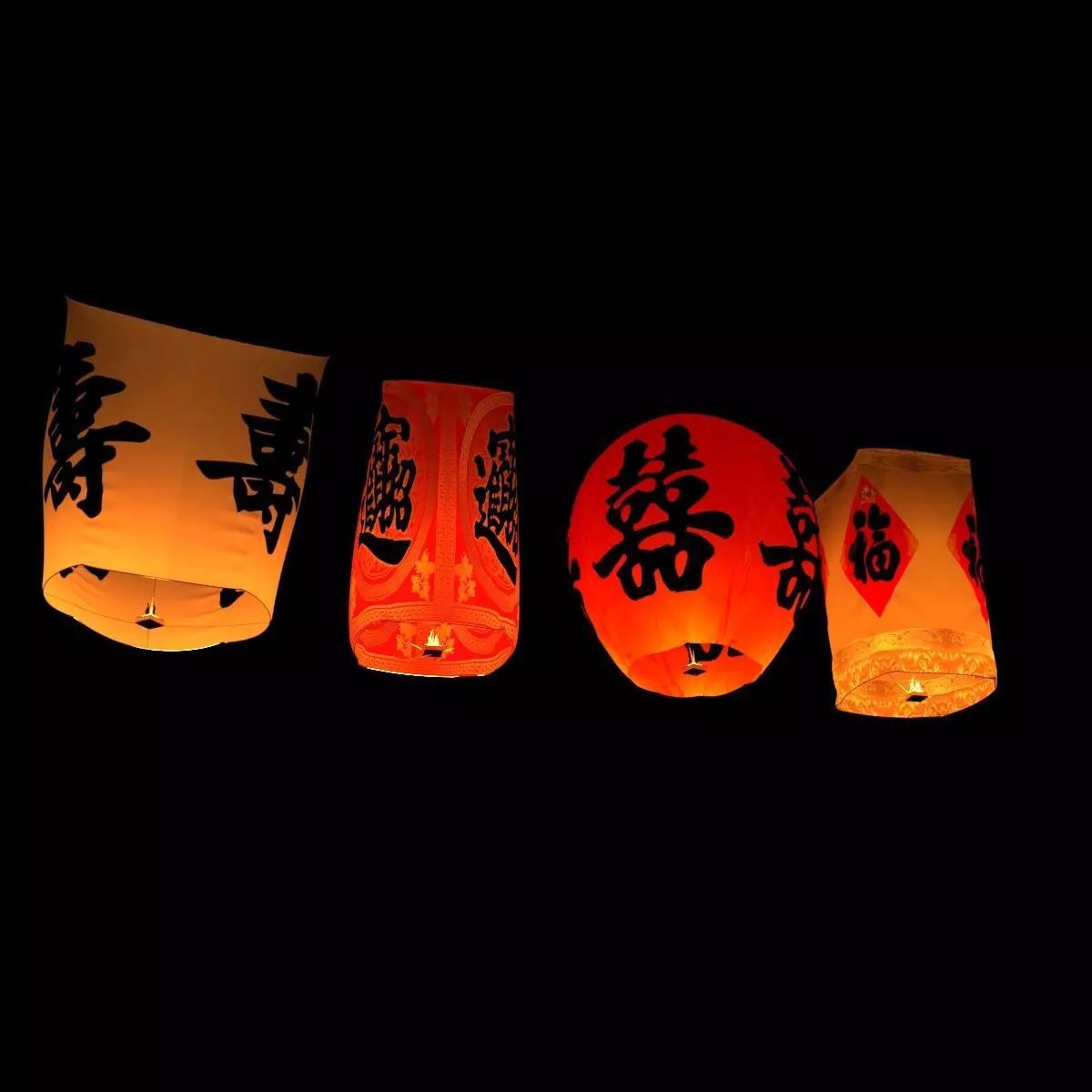 Chinese red sky lantern Low-poly 3D model_2