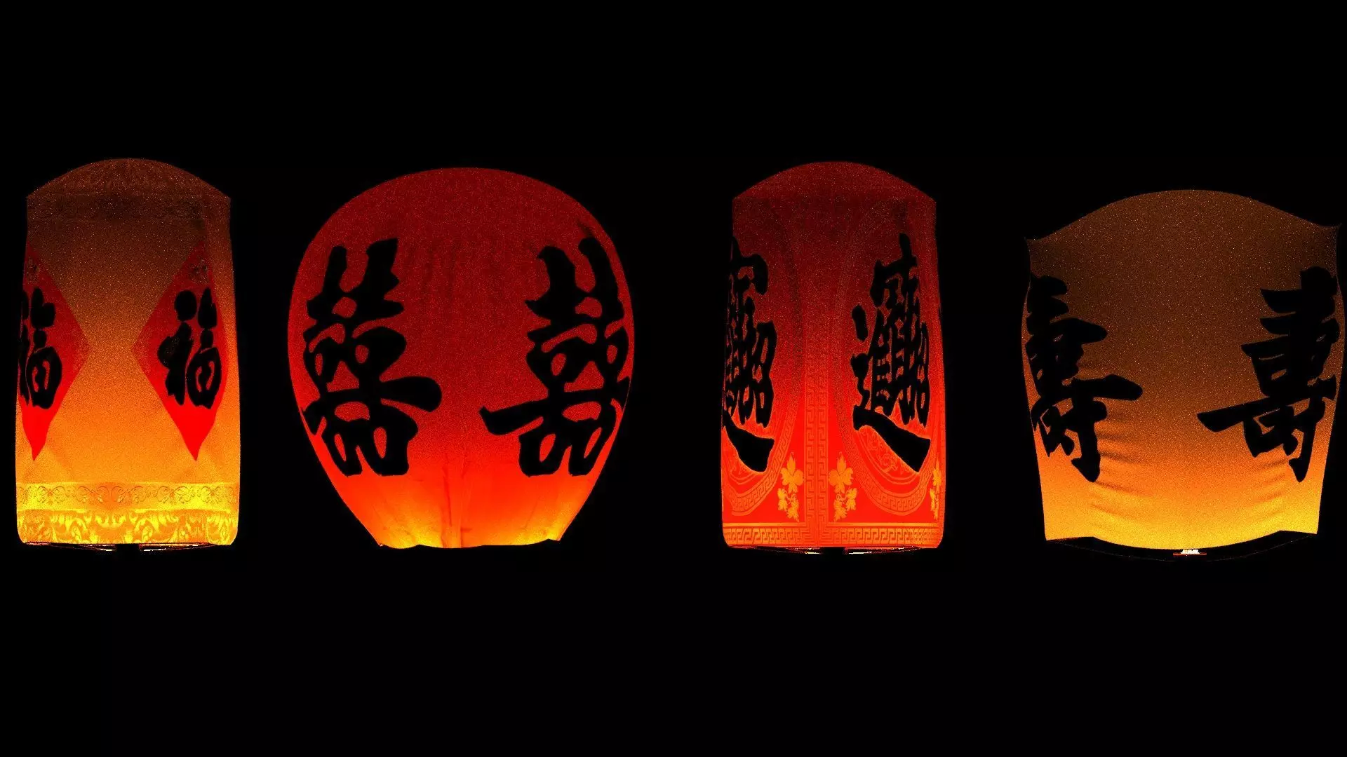 Chinese red sky lantern Low-poly 3D model_5