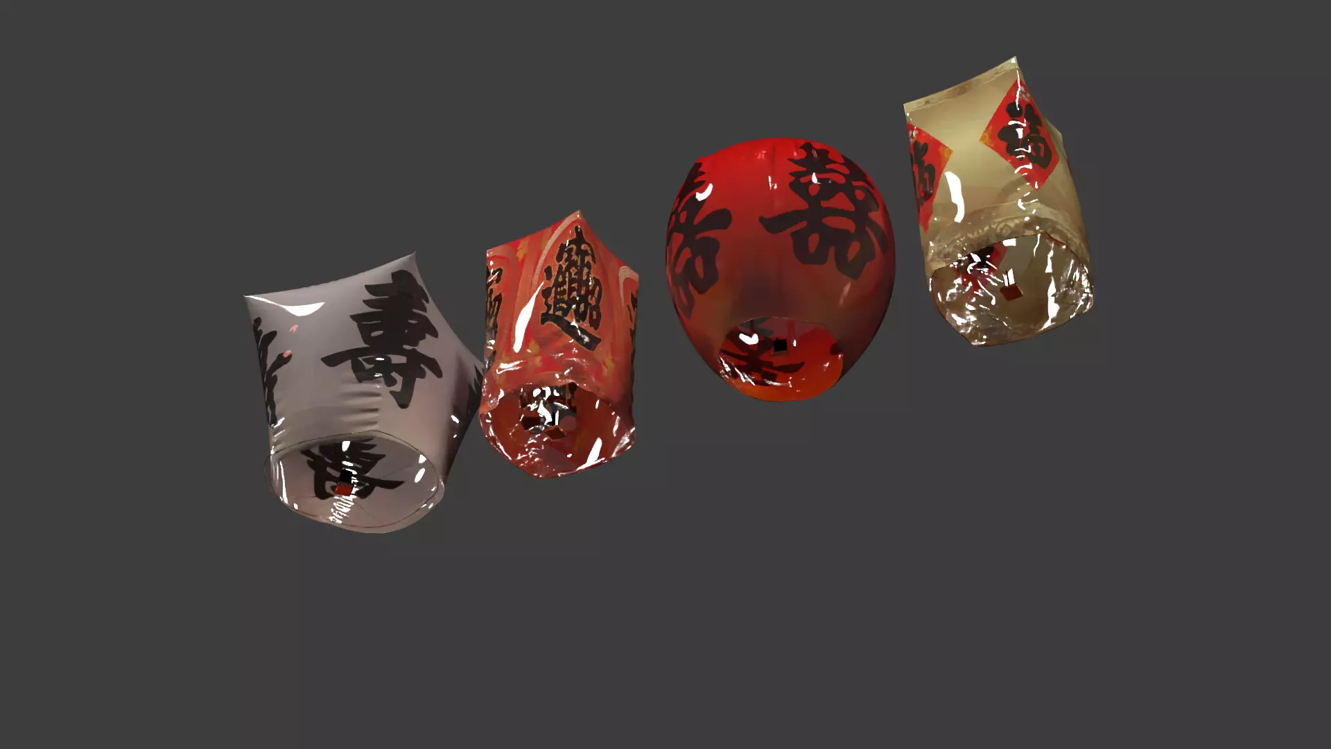 Chinese red sky lantern Low-poly 3D model_11