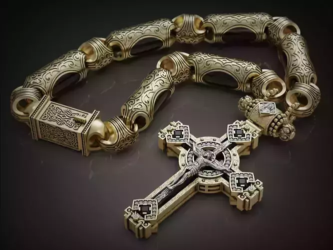 Orthodox Cross and Chain Christian Pendant Saints Icons and Onyx 3D print model