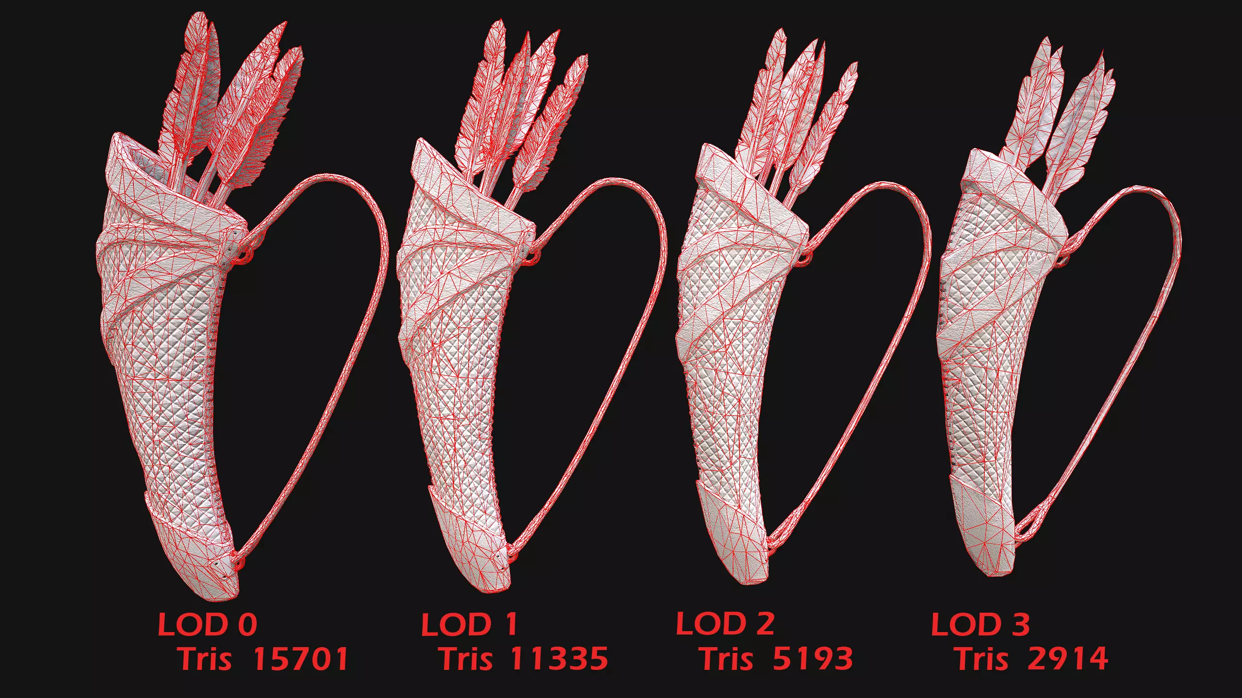 Bow Arrow Quiver Medieval Weapon Set Low-poly 3D model_11