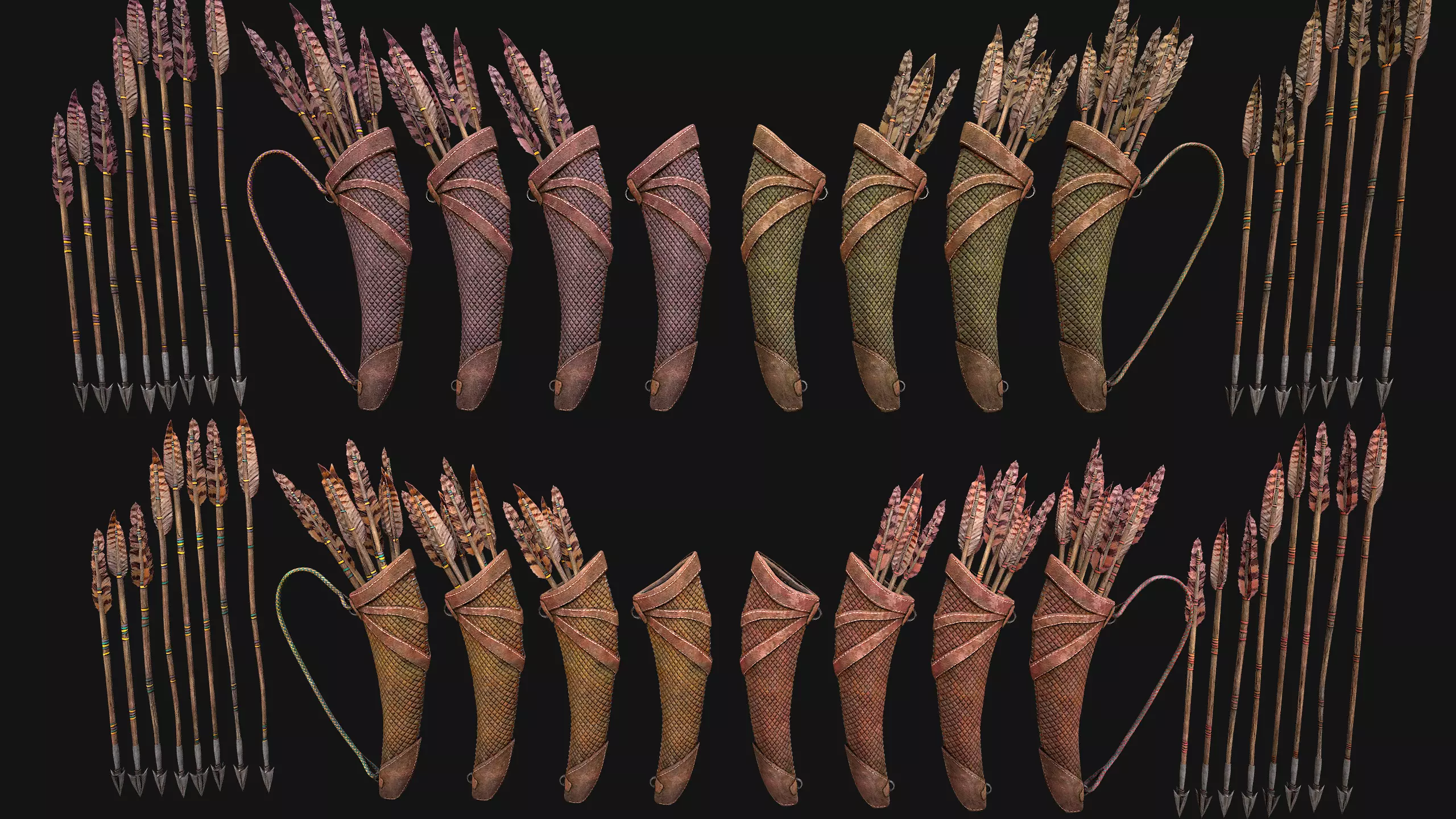 Bow Arrow Quiver Medieval Weapon Set Low-poly 3D model_3