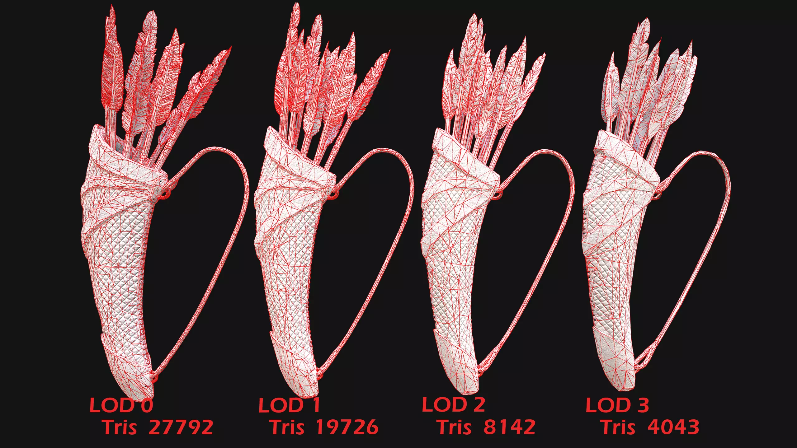 Bow Arrow Quiver Medieval Weapon Set Low-poly 3D model_13