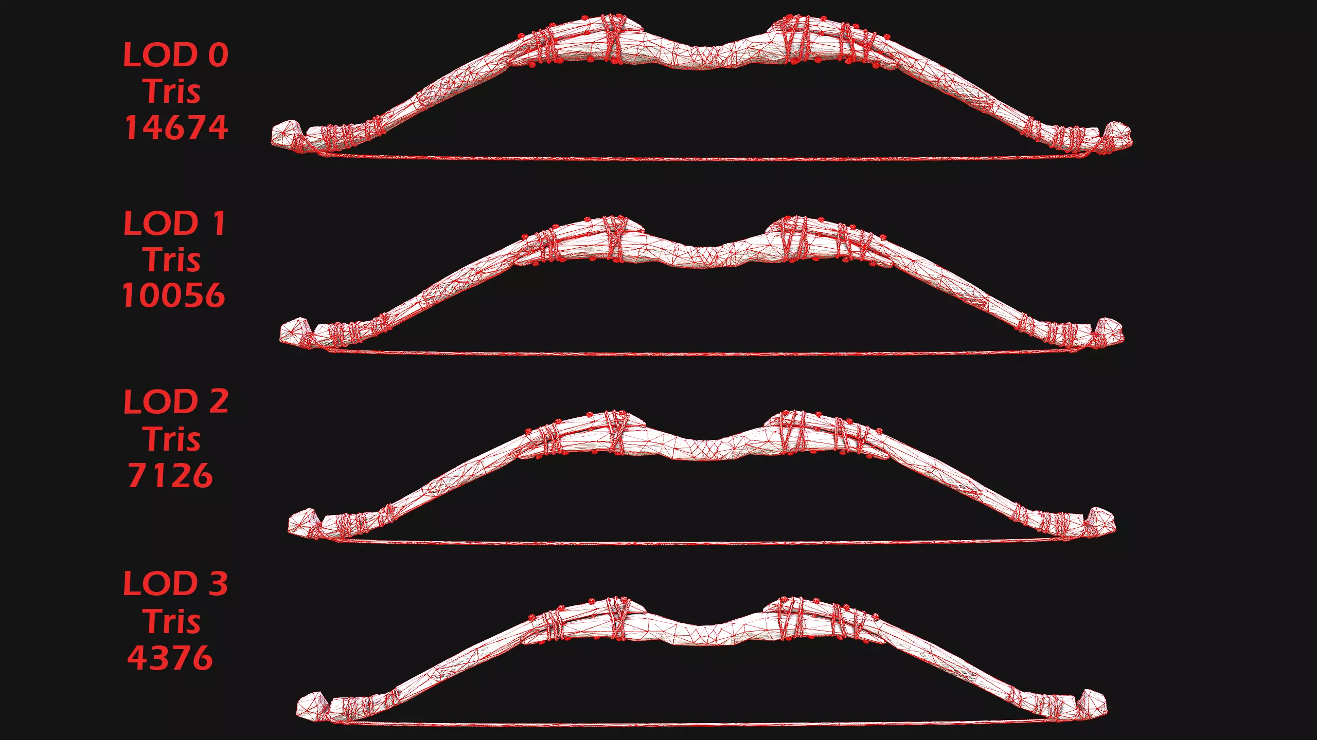 Bow Arrow Quiver Medieval Weapon Set Low-poly 3D model_33