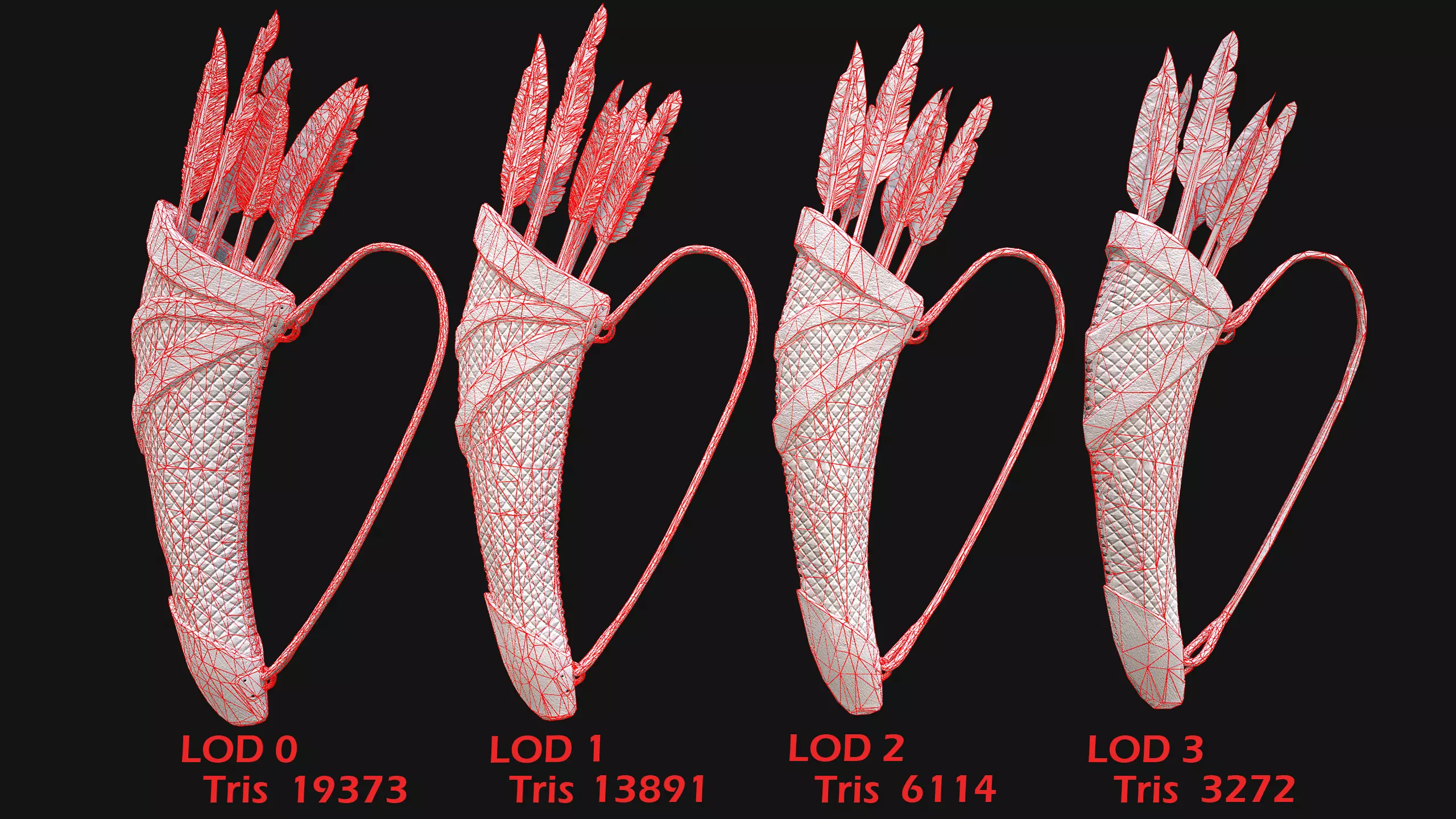 Bow Arrow Quiver Medieval Weapon Set Low-poly 3D model_12