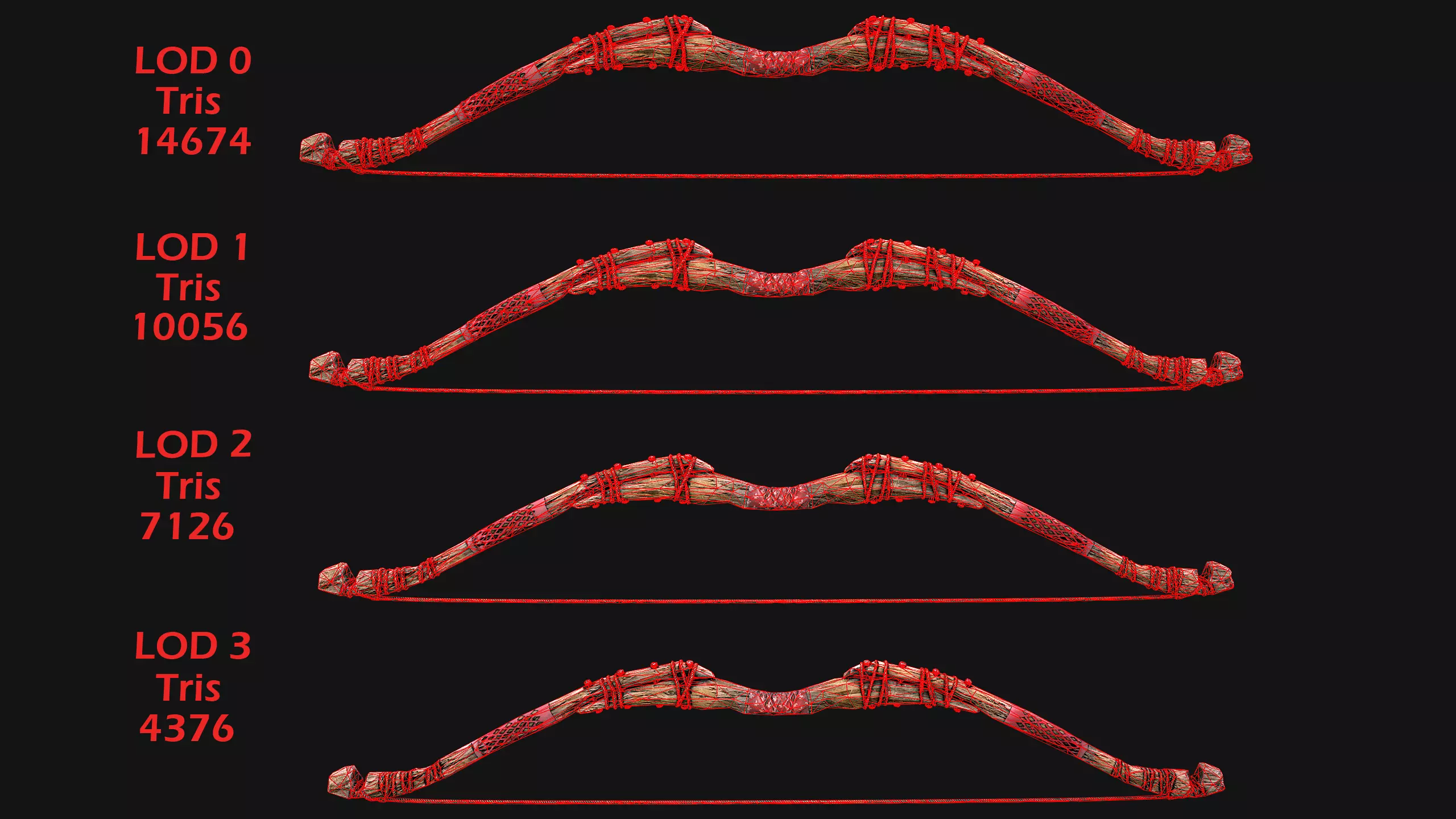 Bow Arrow Quiver Medieval Weapon Set Low-poly 3D model_5