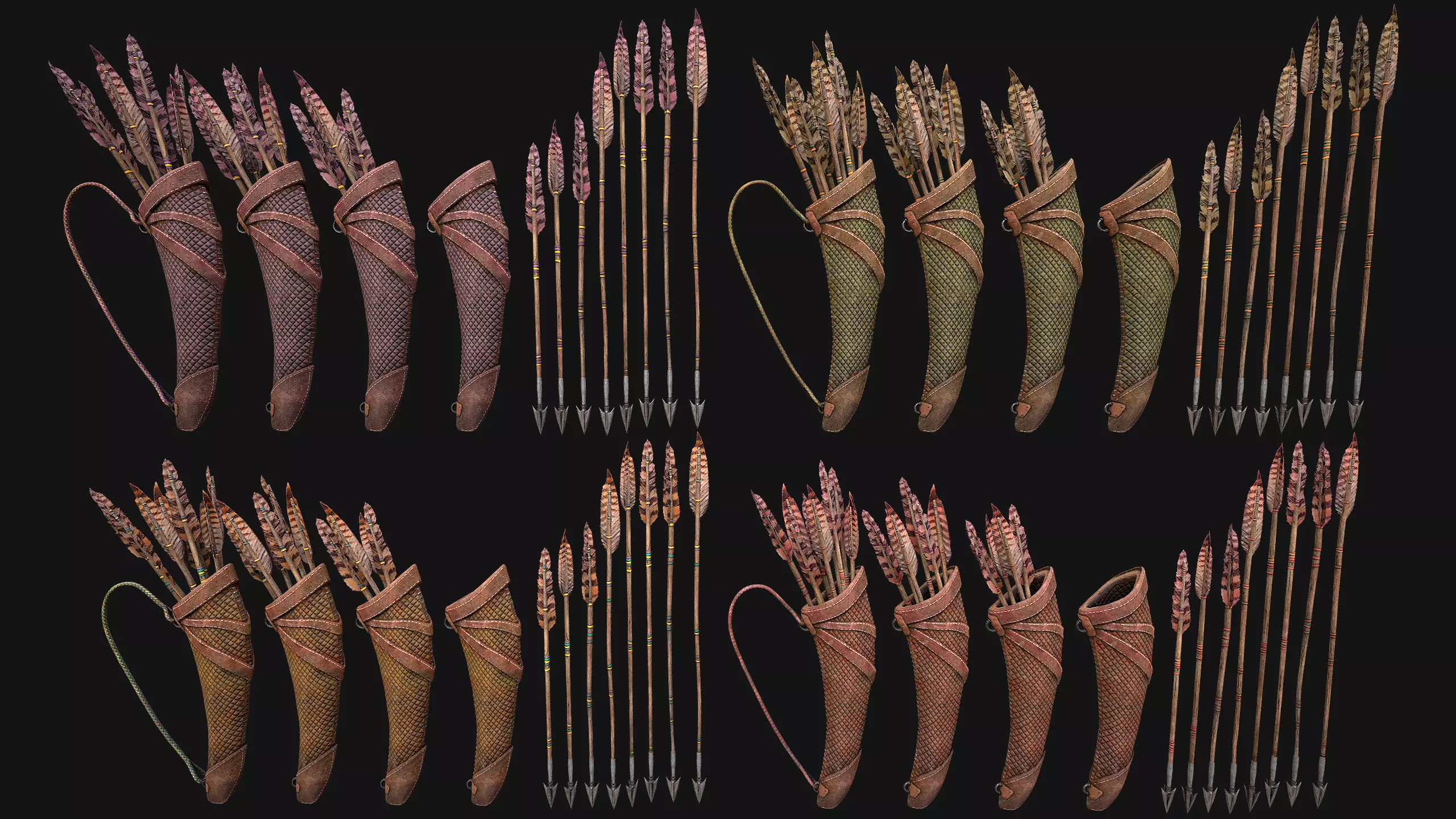 Bow Arrow Quiver Medieval Weapon Set Low-poly 3D model_20