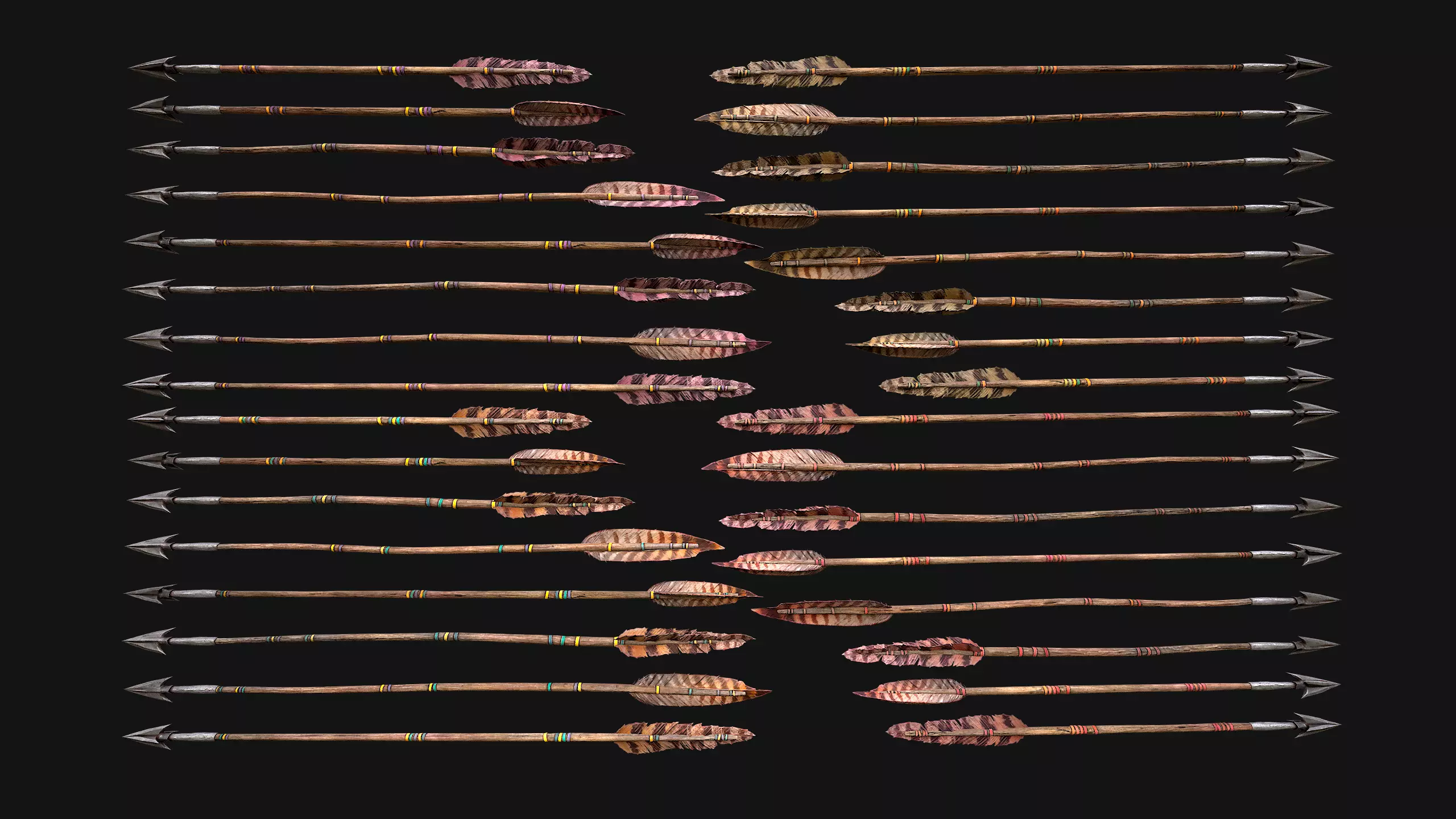 Bow Arrow Quiver Medieval Weapon Set Low-poly 3D model_14