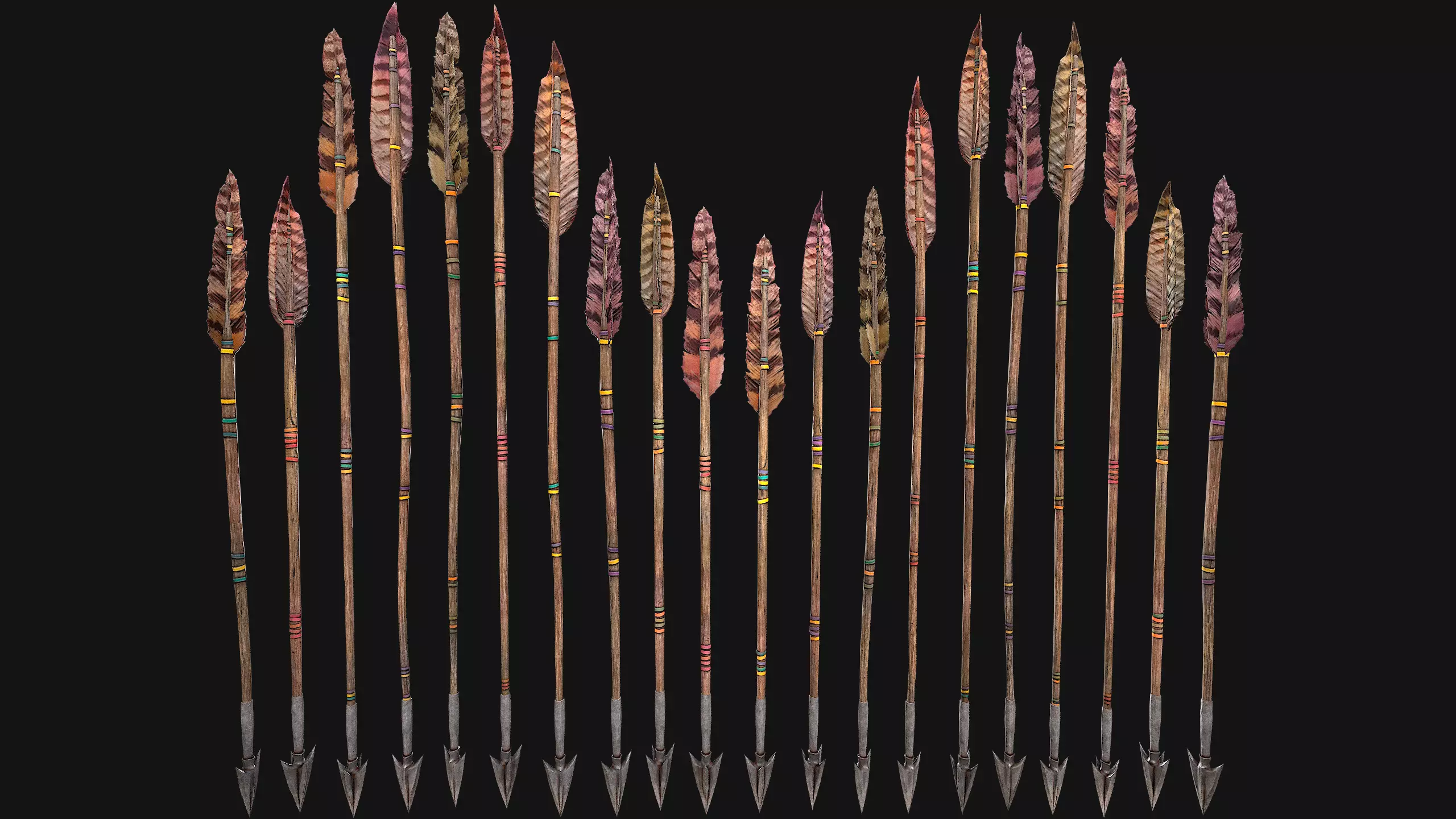 Bow Arrow Quiver Medieval Weapon Set Low-poly 3D model_16